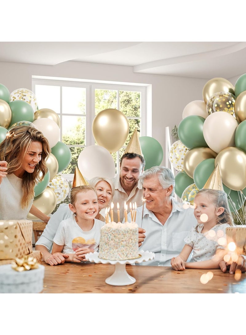 HOME ZONE 60pcs 12inch Sage green Sand White Metallic Gold Confetti Balloons for Birthday Wedding - Image 5