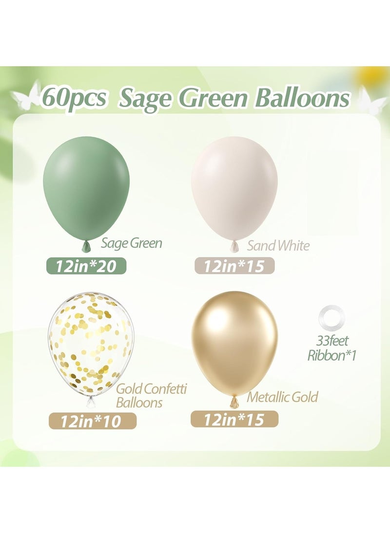 HOME ZONE 60pcs 12inch Sage green Sand White Metallic Gold Confetti Balloons for Birthday Wedding - Image 2