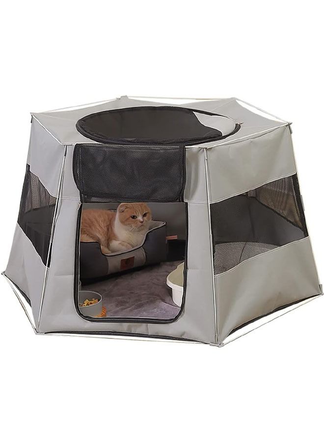 Generic Pet Playpen Foldable Cat Dog Exercise Tent Dog House Playground Puppy Crate Cage Large Camping Travel Fence Zipper Rollable Door Oxford Mesh Waterproof Pet Tent for Kitten Rabbit Indoor Outdoor (Grey)  - Image 1