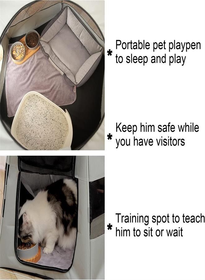Generic Pet Playpen Foldable Cat Dog Exercise Tent Dog House Playground Puppy Crate Cage Large Camping Travel Fence Zipper Rollable Door Oxford Mesh Waterproof Pet Tent for Kitten Rabbit Indoor Outdoor (Grey)  - Image 3