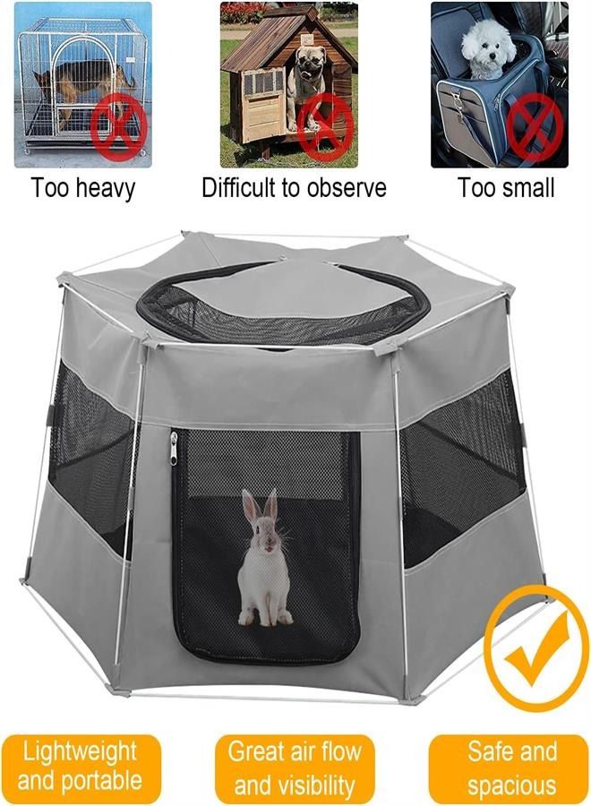 Generic Pet Playpen Foldable Cat Dog Exercise Tent Dog House Playground Puppy Crate Cage Large Camping Travel Fence Zipper Rollable Door Oxford Mesh Waterproof Pet Tent for Kitten Rabbit Indoor Outdoor (Grey)  - Image 2