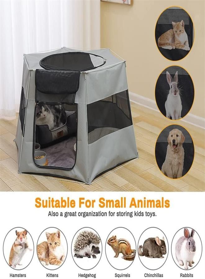 Generic Pet Playpen Foldable Cat Dog Exercise Tent Dog House Playground Puppy Crate Cage Large Camping Travel Fence Zipper Rollable Door Oxford Mesh Waterproof Pet Tent for Kitten Rabbit Indoor Outdoor (Grey)  - Image 5