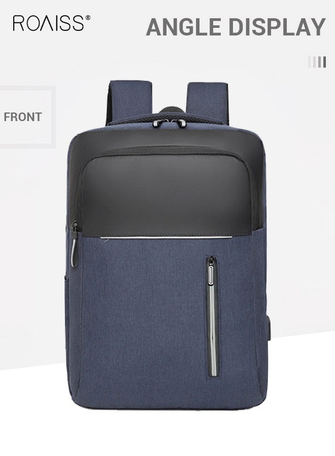 roaiss حقيبة ظهر متعددة الوظائف مقاومة للماء مع منفذ USB حقيبة مدرسية أكسفورد مقاومة للماء للرجال للعمل والسفر والطيران وركاب الأعمال مقاس 15.6 بوصة كمبيوتر محمول أزرق - Image 5