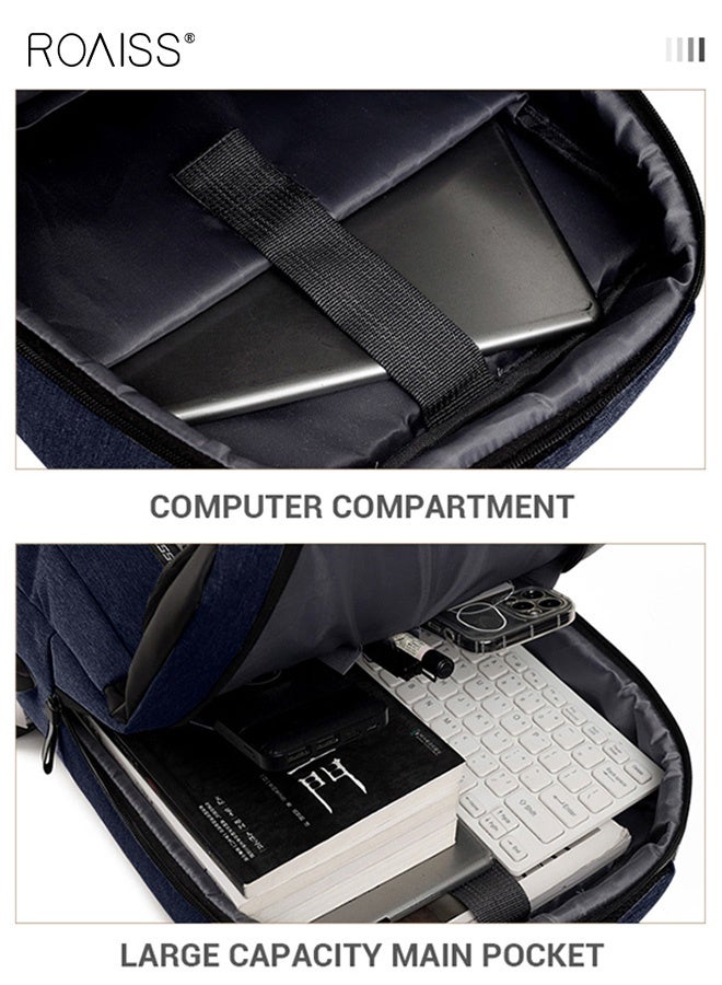 roaiss حقيبة ظهر متعددة الوظائف مقاومة للماء مع منفذ USB حقيبة مدرسية أكسفورد مقاومة للماء للرجال للعمل والسفر والطيران وركاب الأعمال مقاس 15.6 بوصة كمبيوتر محمول أزرق - Image 4