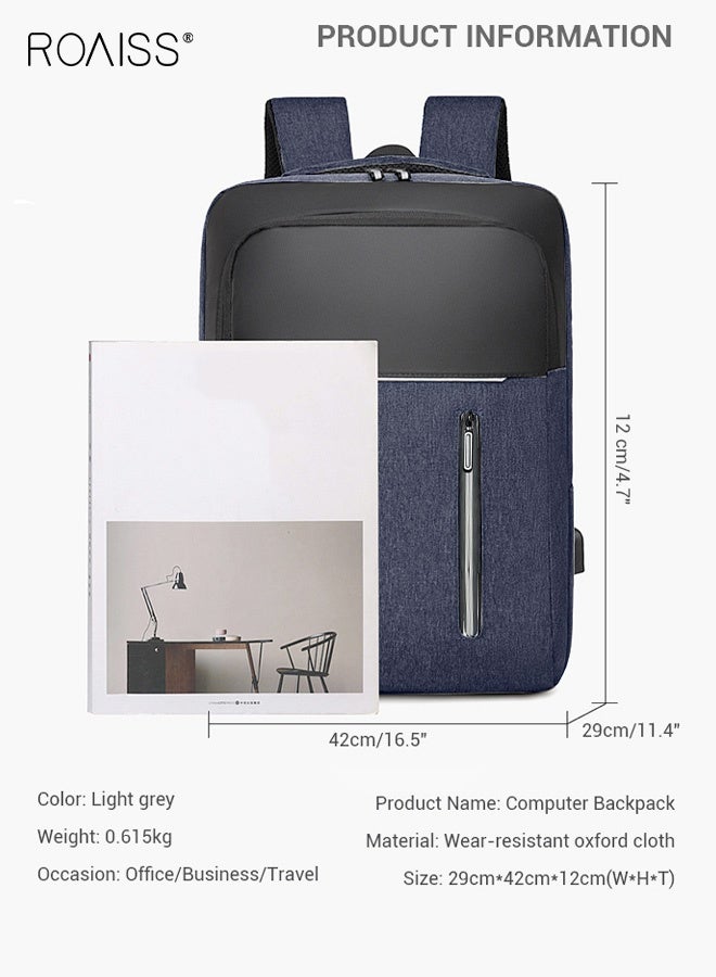 roaiss حقيبة ظهر متعددة الوظائف مقاومة للماء مع منفذ USB حقيبة مدرسية أكسفورد مقاومة للماء للرجال للعمل والسفر والطيران وركاب الأعمال مقاس 15.6 بوصة كمبيوتر محمول أزرق - Image 2