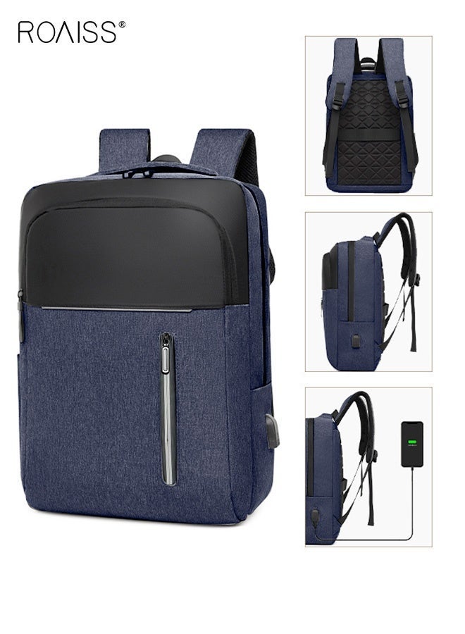 roaiss حقيبة ظهر متعددة الوظائف مقاومة للماء مع منفذ USB حقيبة مدرسية أكسفورد مقاومة للماء للرجال للعمل والسفر والطيران وركاب الأعمال مقاس 15.6 بوصة كمبيوتر محمول أزرق - Image 1