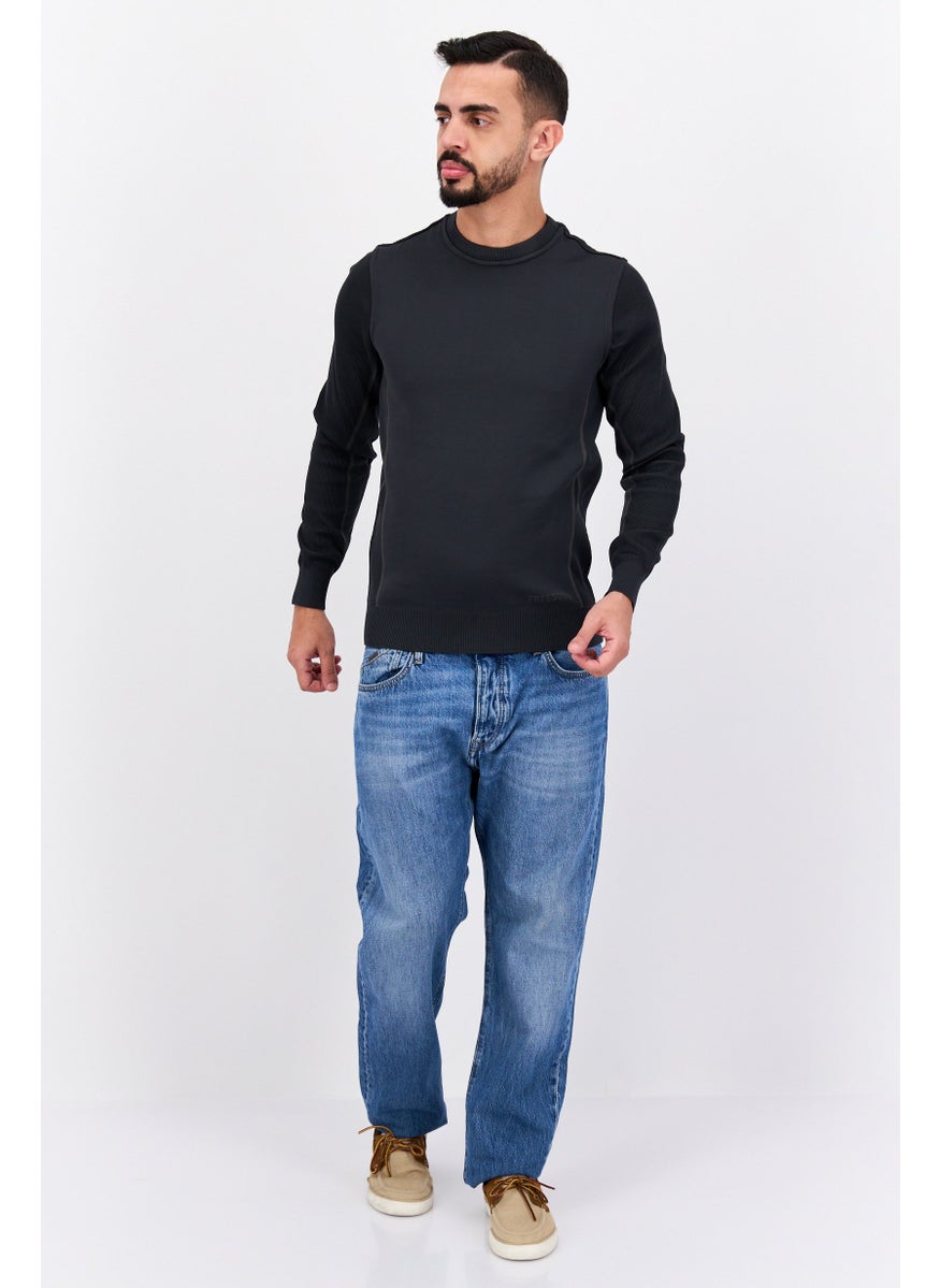 Free Soul - Men Crew Neck Long Sleeves Textured Sweatshirt, Dark Grey - Image 1