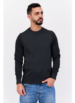Men Crew Neck Long Sleeves Textured Sweatshirt, Dark Grey