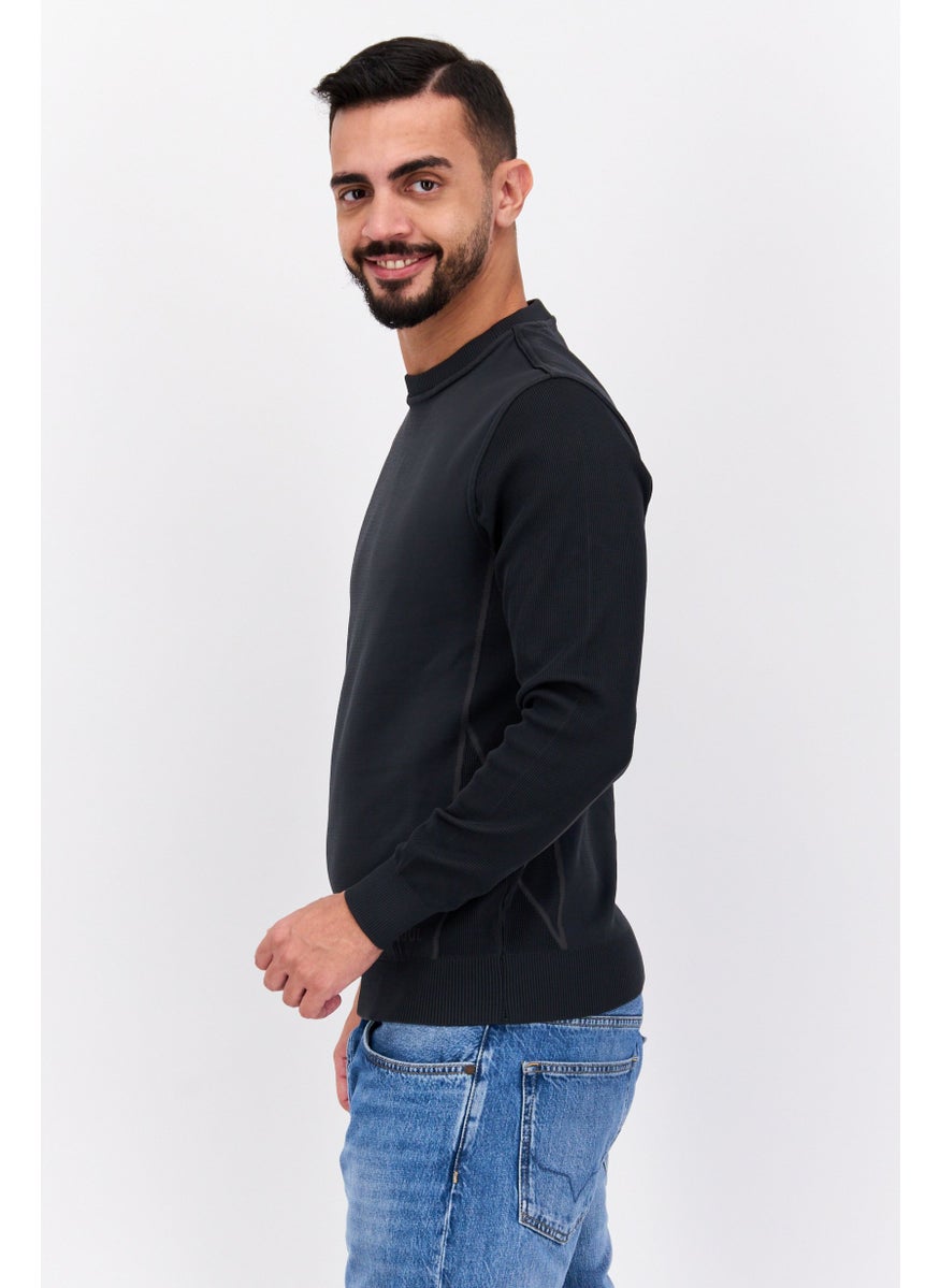Free Soul - Men Crew Neck Long Sleeves Textured Sweatshirt, Dark Grey - Image 1