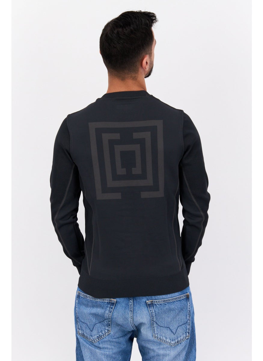 Free Soul - Men Crew Neck Long Sleeves Textured Sweatshirt, Dark Grey - Image 1