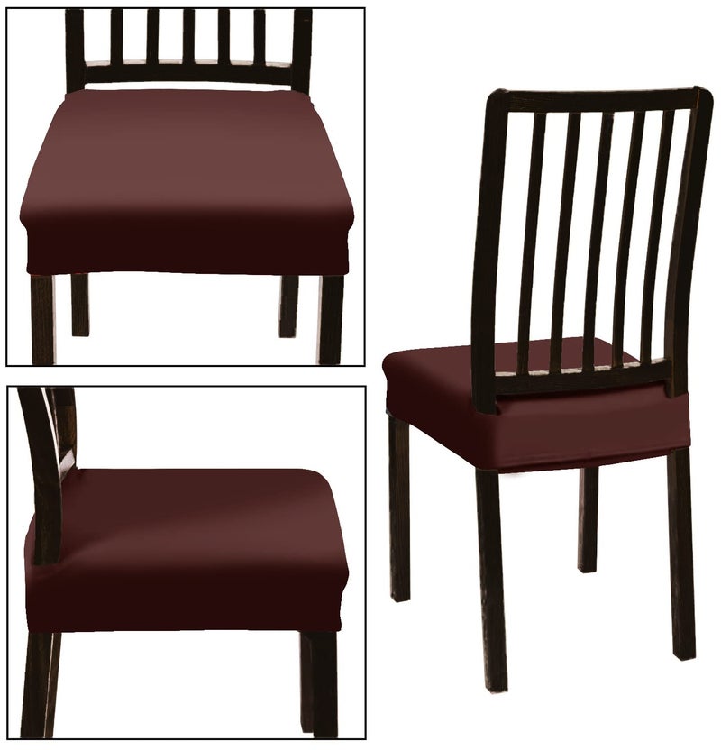BRIDA Stretchable Floral Geometric Printed Dining Chair Seat Covers Elastic Chair Seat Case Protector, Slipcovers (Plain Brown, 6 Seat Cover) - Image 2