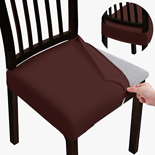 BRIDA Stretchable Floral Geometric Printed Dining Chair Seat Covers Elastic Chair Seat Case Protector, Slipcovers (Plain Brown, 6 Seat Cover) - Image 1
