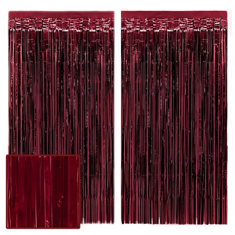 xo, Fetti Burgundy Red Party Curtain - Set of 2 | Bachelorette Fringe Decorations, Cute Birthday Photo Booth, Party Backdrop, Wine Bday Supplies - Image 1