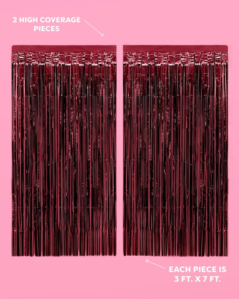xo, Fetti Burgundy Red Party Curtain - Set of 2 | Bachelorette Fringe Decorations, Cute Birthday Photo Booth, Party Backdrop, Wine Bday Supplies - Image 4