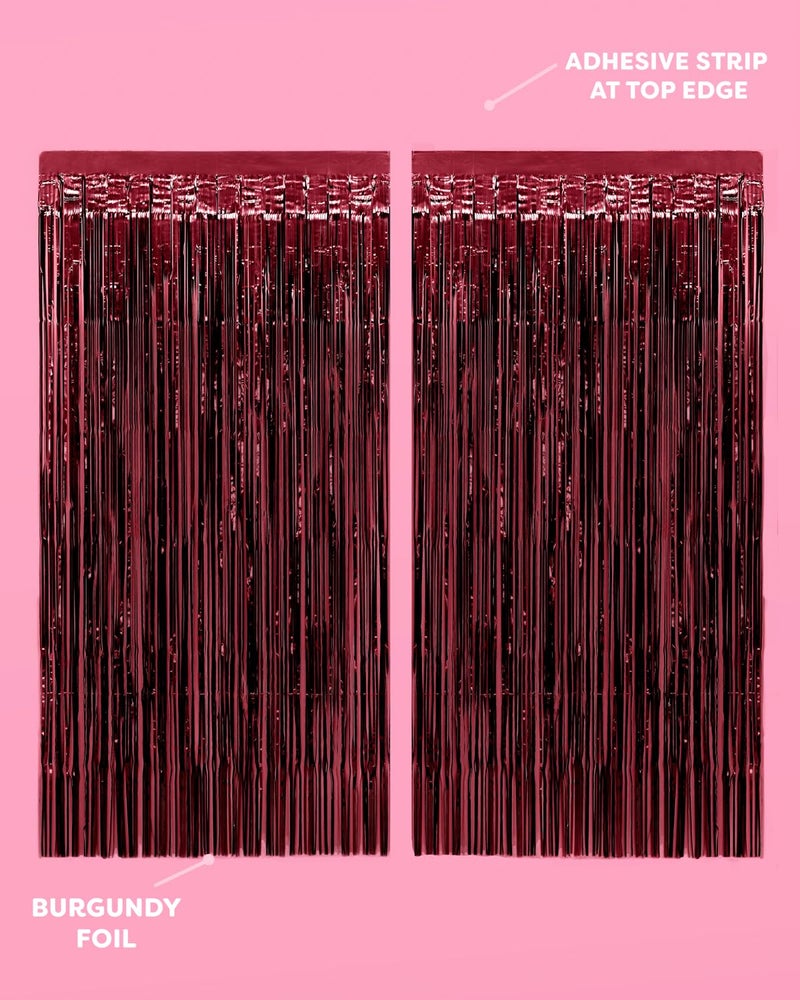 xo, Fetti Burgundy Red Party Curtain - Set of 2 | Bachelorette Fringe Decorations, Cute Birthday Photo Booth, Party Backdrop, Wine Bday Supplies - Image 2