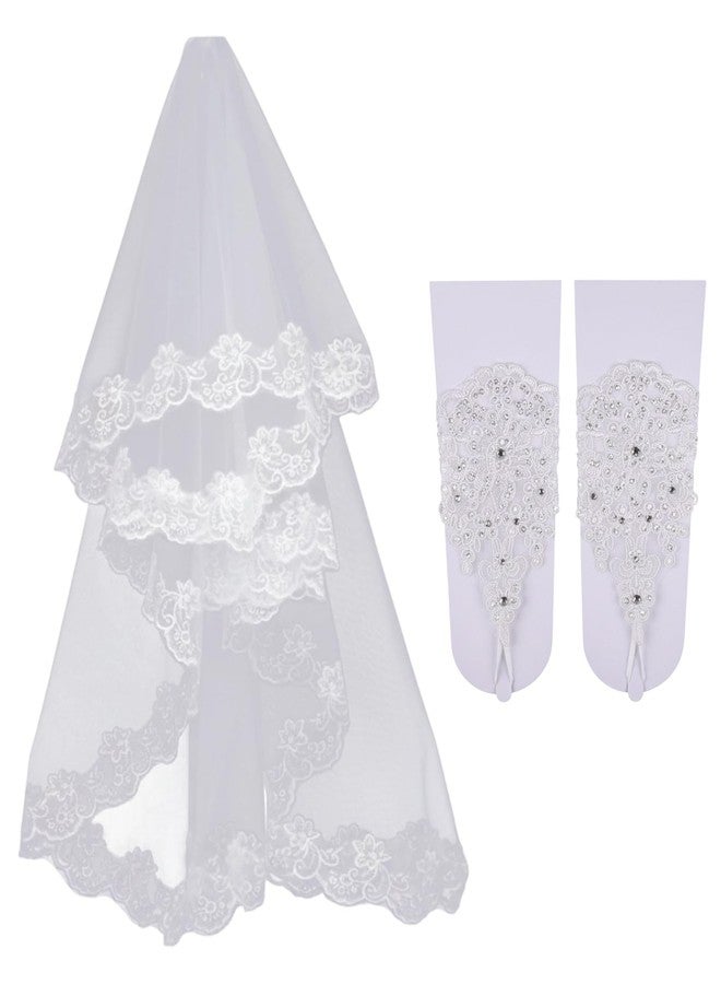 Buildcon Bride To Be Decoration, Veil for Bride, 2-Meter Bridal Veil and Lace Gloves Set, Elegant White Wedding Gown Accessories for Ceremonies, Formal Dinners and Retro Theme Celebrations - Image 1
