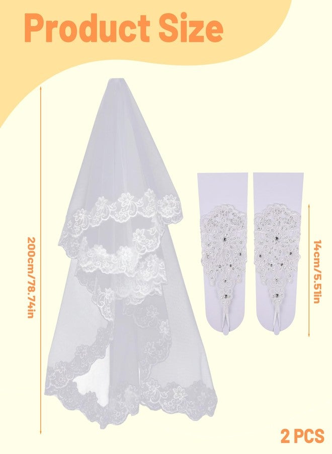 Buildcon Bride To Be Decoration, Veil for Bride, 2-Meter Bridal Veil and Lace Gloves Set, Elegant White Wedding Gown Accessories for Ceremonies, Formal Dinners and Retro Theme Celebrations - Image 2