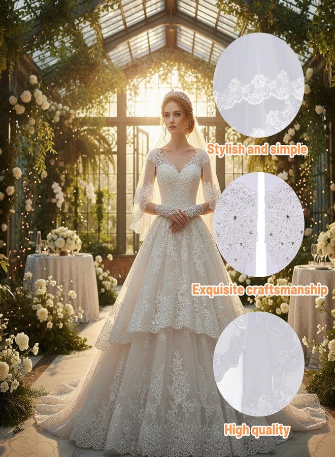 Buildcon Bride To Be Decoration, Veil for Bride, 2-Meter Bridal Veil and Lace Gloves Set, Elegant White Wedding Gown Accessories for Ceremonies, Formal Dinners and Retro Theme Celebrations - Image 3
