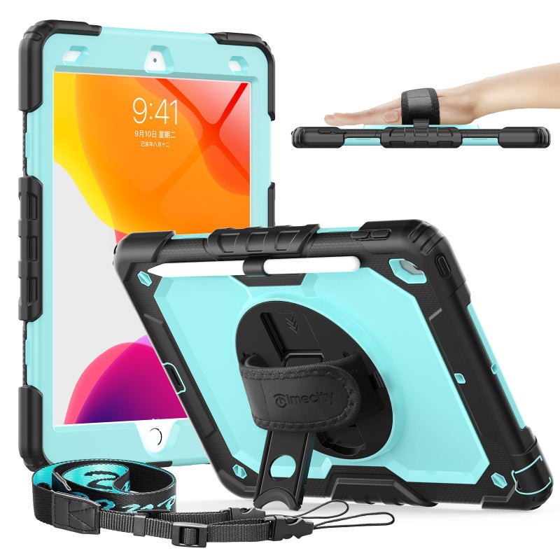 Timecity Case for iPad 9th 8th 7th Generation 102 inch Heavy Duty Protective Cover with Screen Protector Rotating Stand Shoulder Strap Pencil Holder KidsFriendly Blue