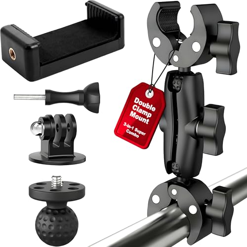 ALLVORIA Premium 3in1Umbrella Clamp for Chairs Strollers Boats & Kayaks Adjustable Mounting Bracket for Umbrella Camera & Phone Durable Anti Slip Trolling Motor Stabilizer for Outdoor Hands Free Use - Image 1