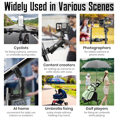 ALLVORIA Premium 3in1Umbrella Clamp for Chairs Strollers Boats & Kayaks Adjustable Mounting Bracket for Umbrella Camera & Phone Durable Anti Slip Trolling Motor Stabilizer for Outdoor Hands Free Use - Image 4
