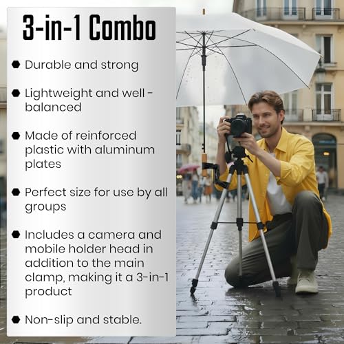 ALLVORIA Premium 3in1Umbrella Clamp for Chairs Strollers Boats & Kayaks Adjustable Mounting Bracket for Umbrella Camera & Phone Durable Anti Slip Trolling Motor Stabilizer for Outdoor Hands Free Use - Image 2