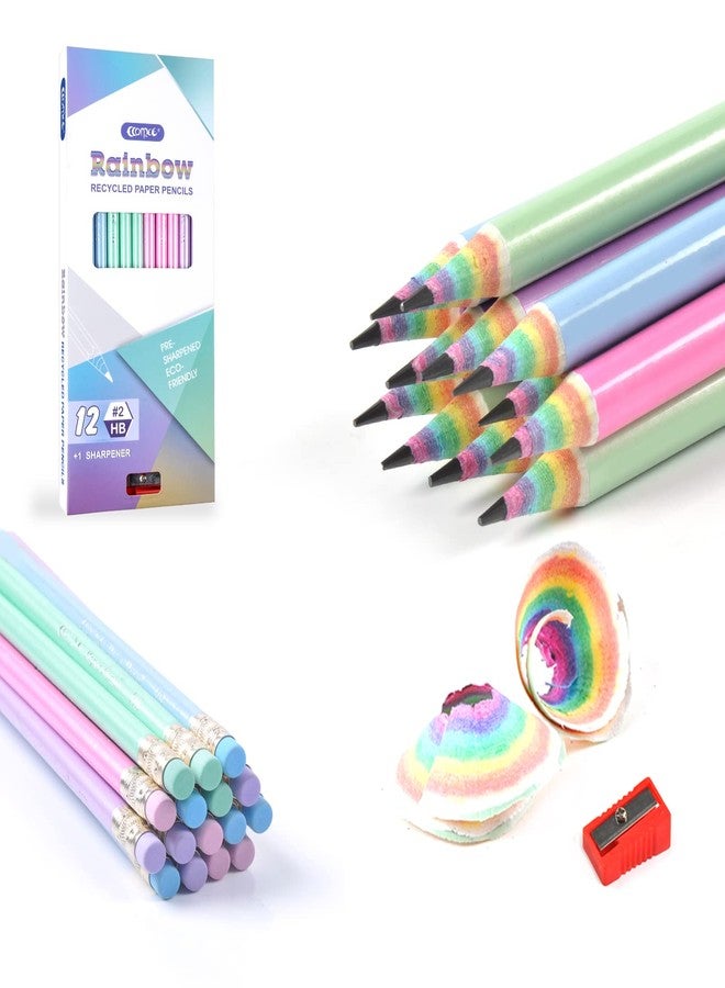 ECOTREE Pre-Sharpened Pencils #2 Cute Number 2 Pencils with Erasers for Kids Eco Rainbow Paper Pencil for School, Writing, 12 Count - Image 1