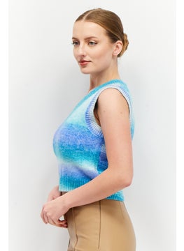 Don't Call Me Jennyfer Women V Neck Sleeveless Tie Dye Knitted Top, Blue  - Image 3