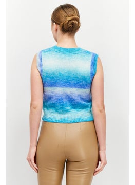 Don't Call Me Jennyfer Women V Neck Sleeveless Tie Dye Knitted Top, Blue  - Image 2
