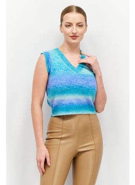 Don't Call Me Jennyfer Women V Neck Sleeveless Tie Dye Knitted Top, Blue  - Image 1