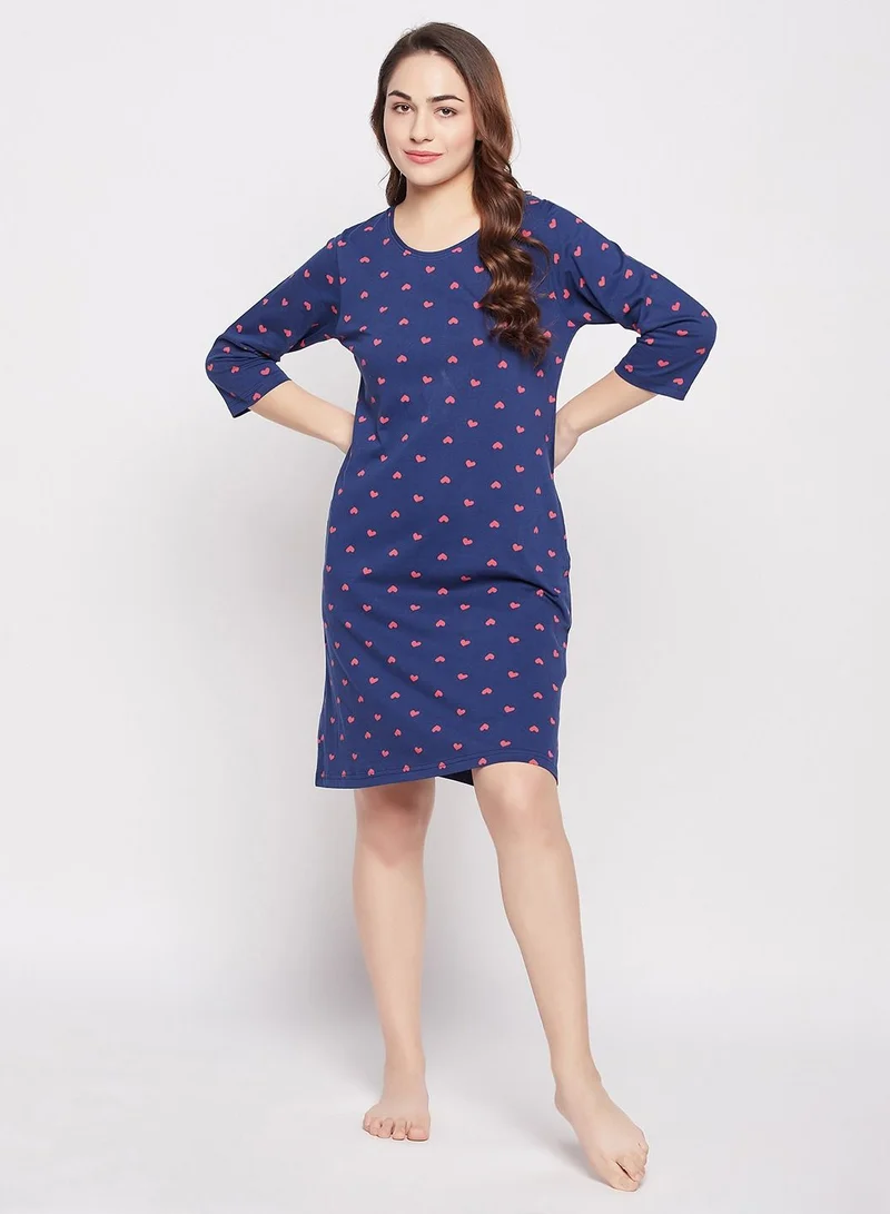 كلوفيا Clovia Heart Print Short Night Dress In Navy - 100% Cotton