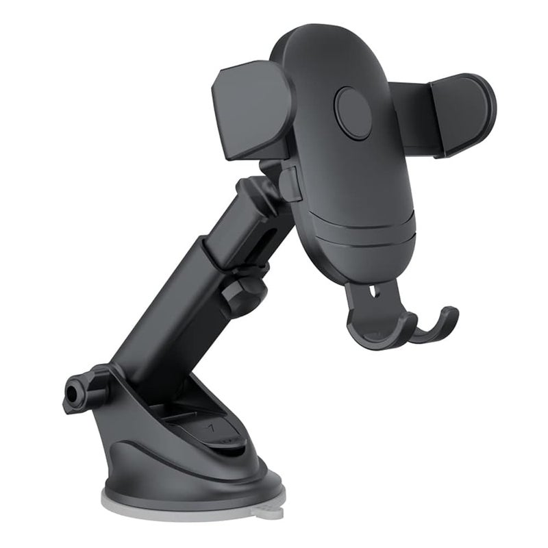 keeshar MountPro K6 Universal Car Dashboard Mobile Holder | Adjustable Windshield Mount with Strong Suction Cup | One-Touch Lock Mechanism | 360° Rotation | Compatible with All Smartphones – Black - Image 1