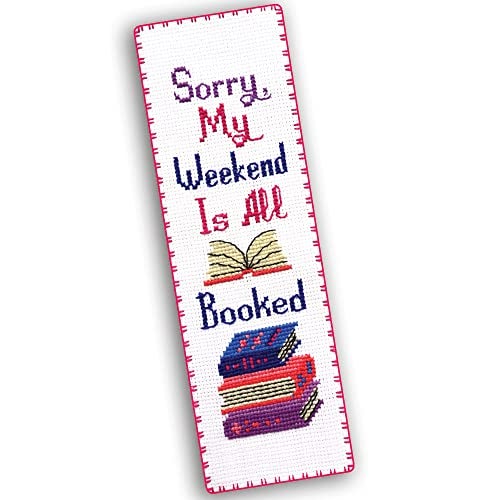 Povitrulya Sorry My Weekend is All Booked Counted Cross Stitch Kit for Adults Snarky Embroidery Set with Funny Inspirational Quote Gifts for Reader Book Lover Writers - Image 1