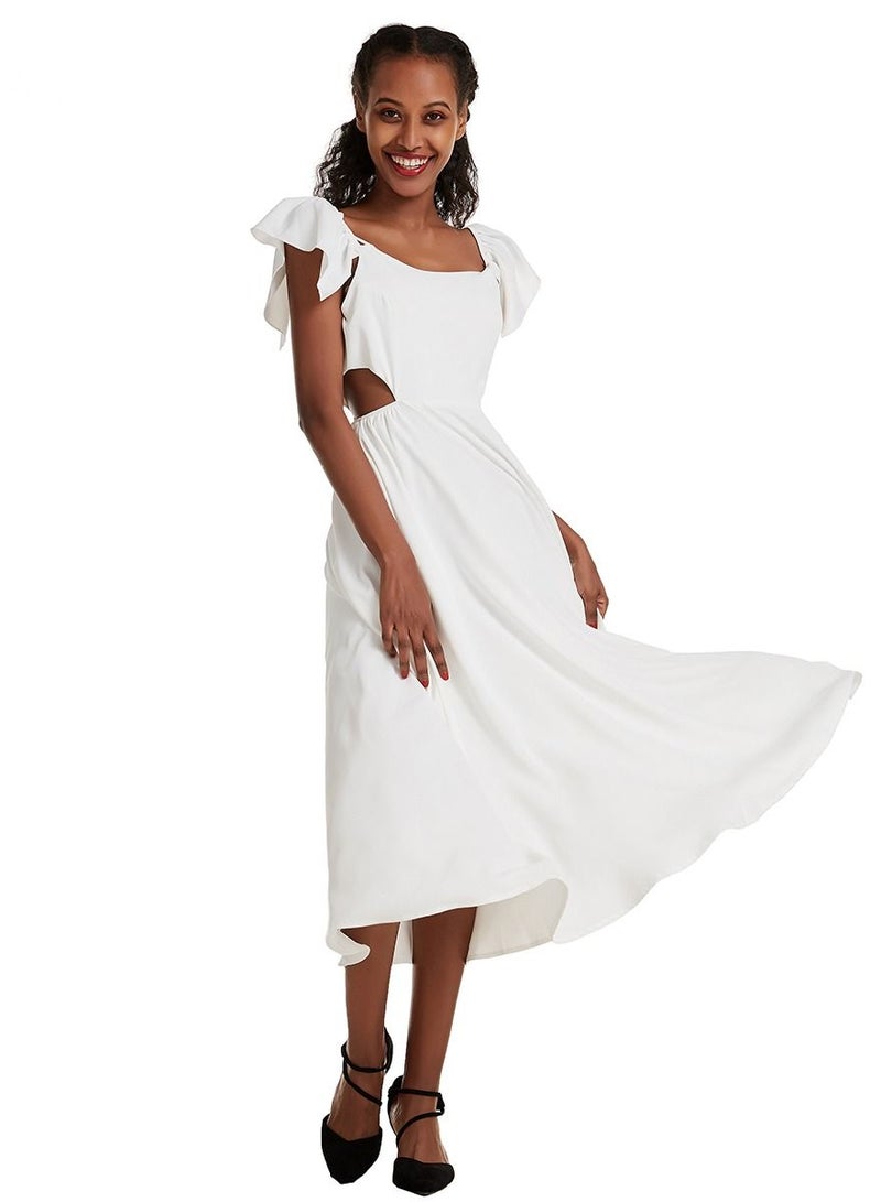 Loquat Women's Solid Color Flounce Long Slip Dress White - Image 2
