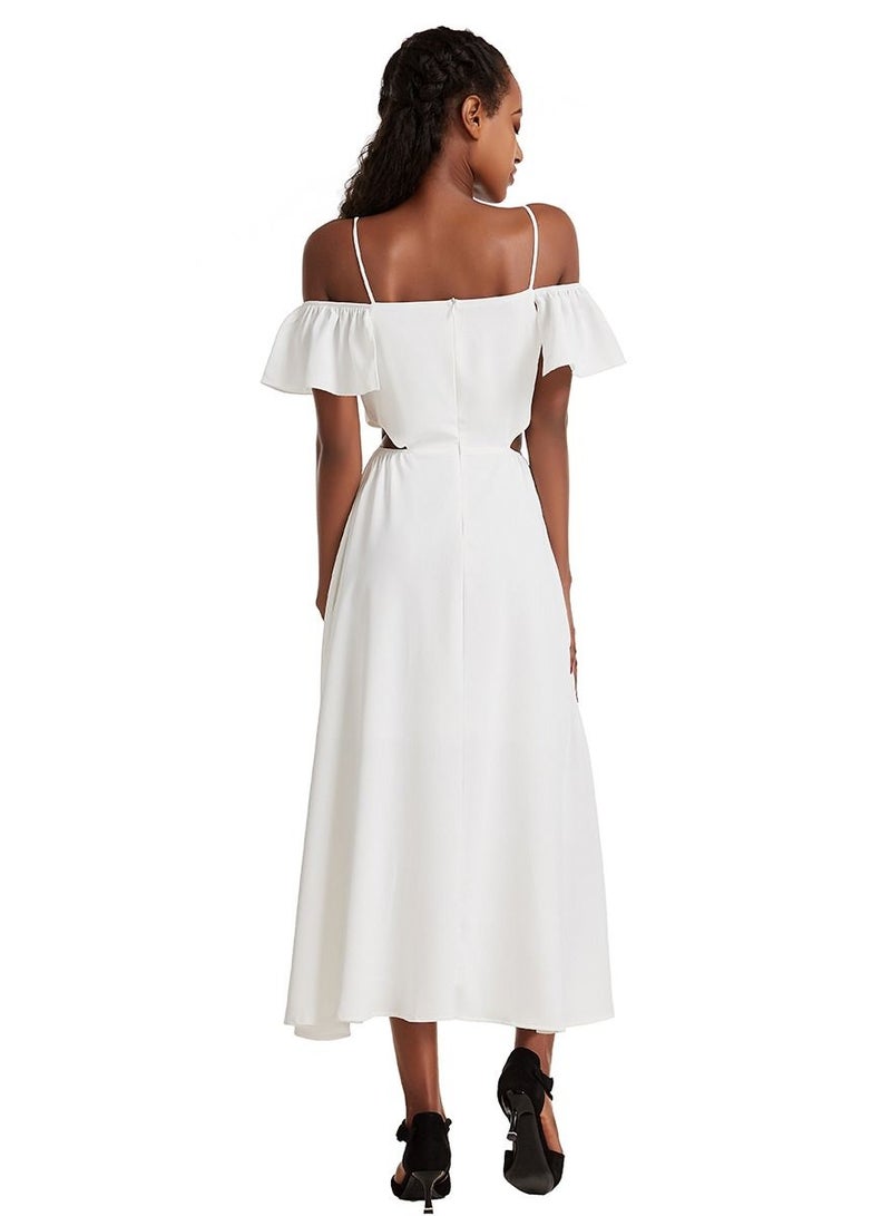 Loquat Women's Solid Color Flounce Long Slip Dress White - Image 3