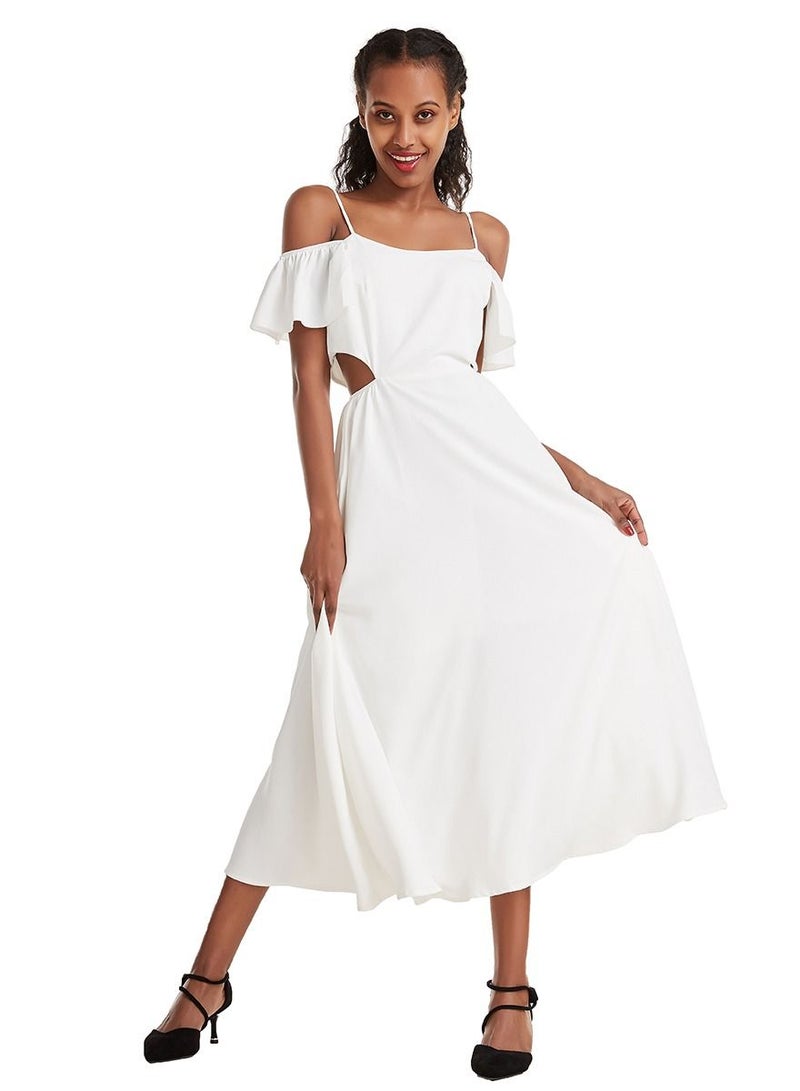 Loquat Women's Solid Color Flounce Long Slip Dress White - Image 1