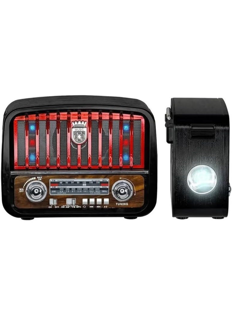 مكبر صوت J-108 كلاسيكي، راديو ثلاثي الموجات FM/AM/SW، منفذ USB، فتحة بطاقة TF، بلوتوث، مصباح يدوي - Image 3