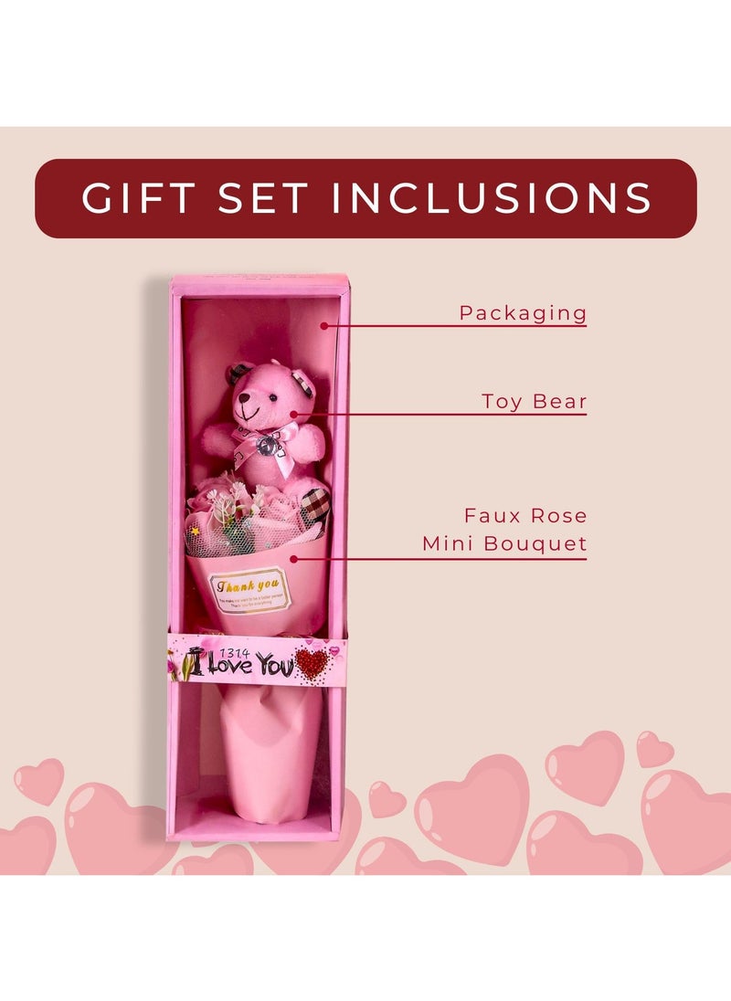 Home Smart - Home Smart Bear Toy and Faux Rose Mini Bouquet and Gift Box for Girls Wife and Couples on Valentine day Birthday and Anniversary Gift - Image 1