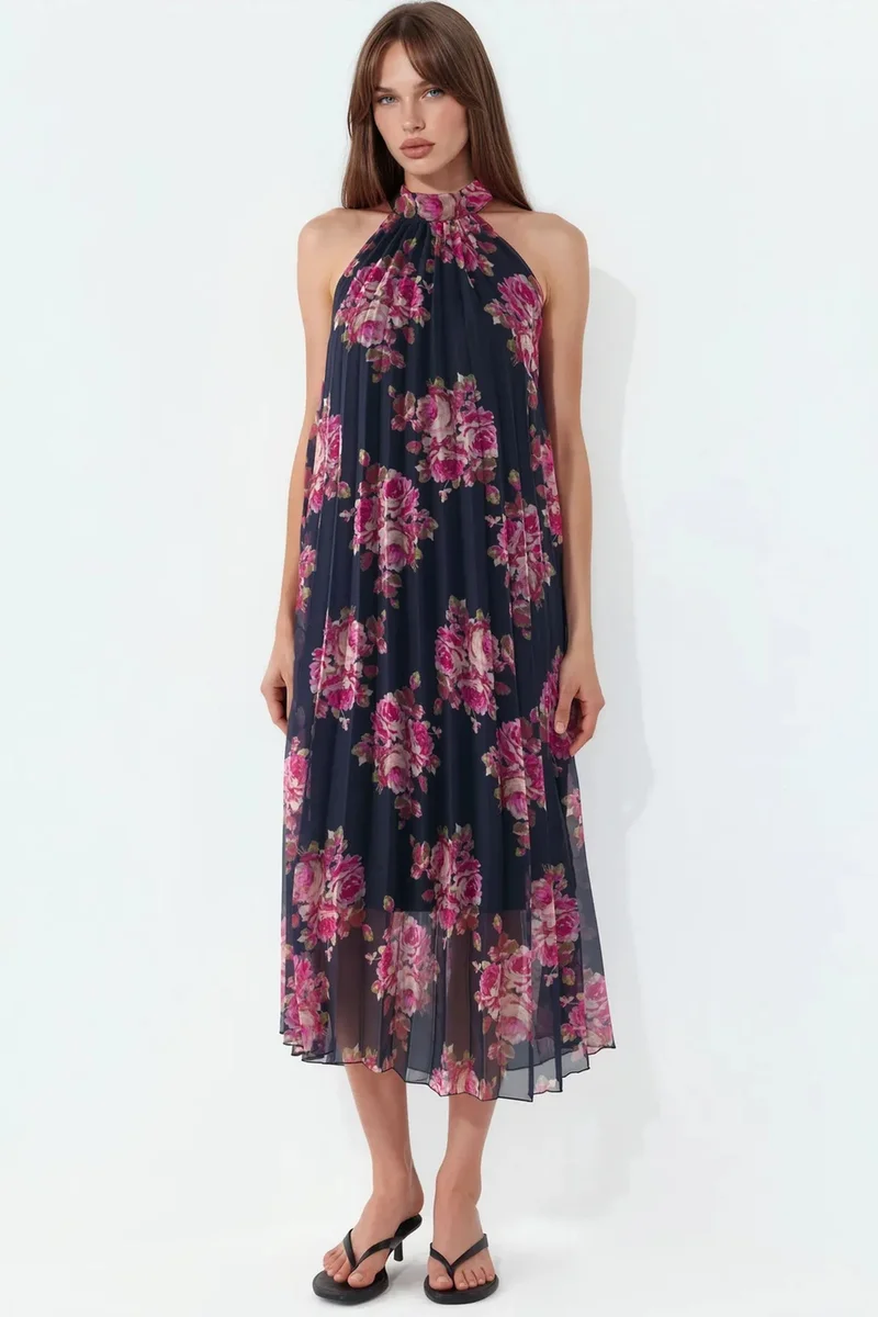 BUSEM Floral Maxi Dress with Tie Detail