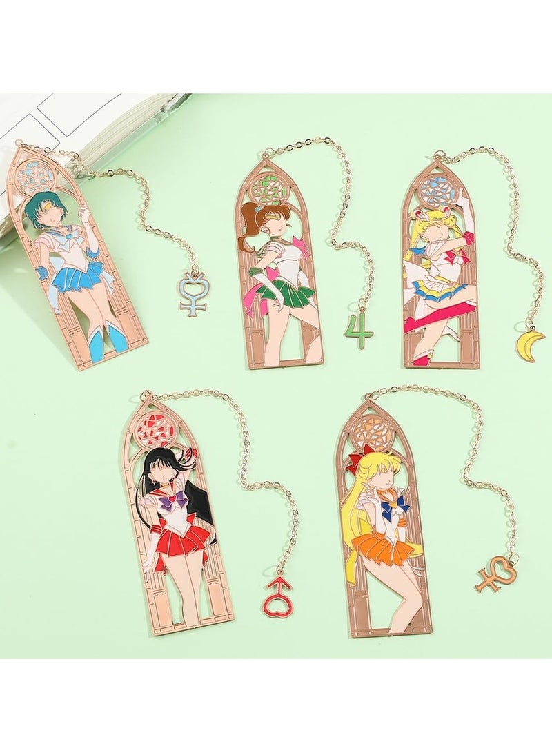 general 5PCS Anime Sailor Magic Wand Moon Bookmark, Cartoon Girl Creative Skeleton Bookmark, Magical Girl Page Marker Bookmark Set - Image 2