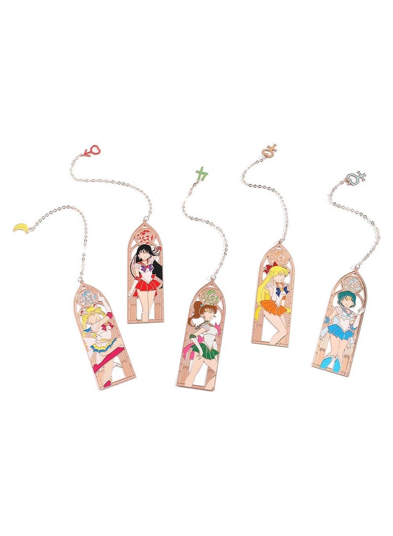 general 5PCS Anime Sailor Magic Wand Moon Bookmark, Cartoon Girl Creative Skeleton Bookmark, Magical Girl Page Marker Bookmark Set - Image 3