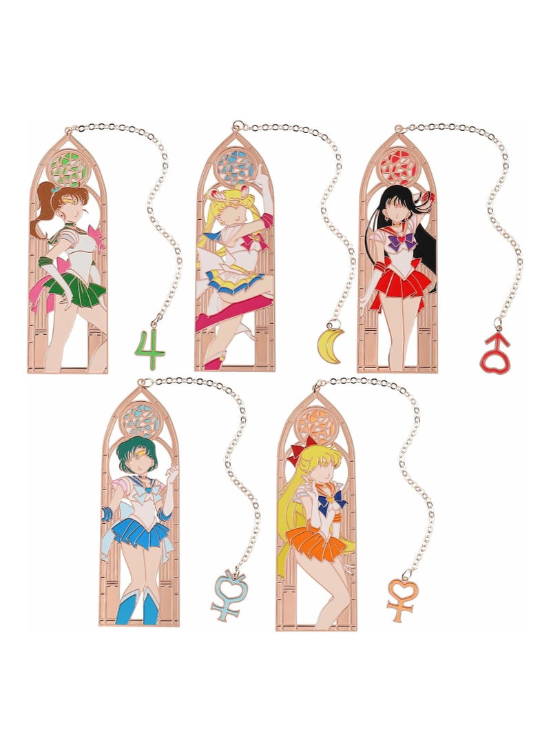general 5PCS Anime Sailor Magic Wand Moon Bookmark, Cartoon Girl Creative Skeleton Bookmark, Magical Girl Page Marker Bookmark Set - Image 1