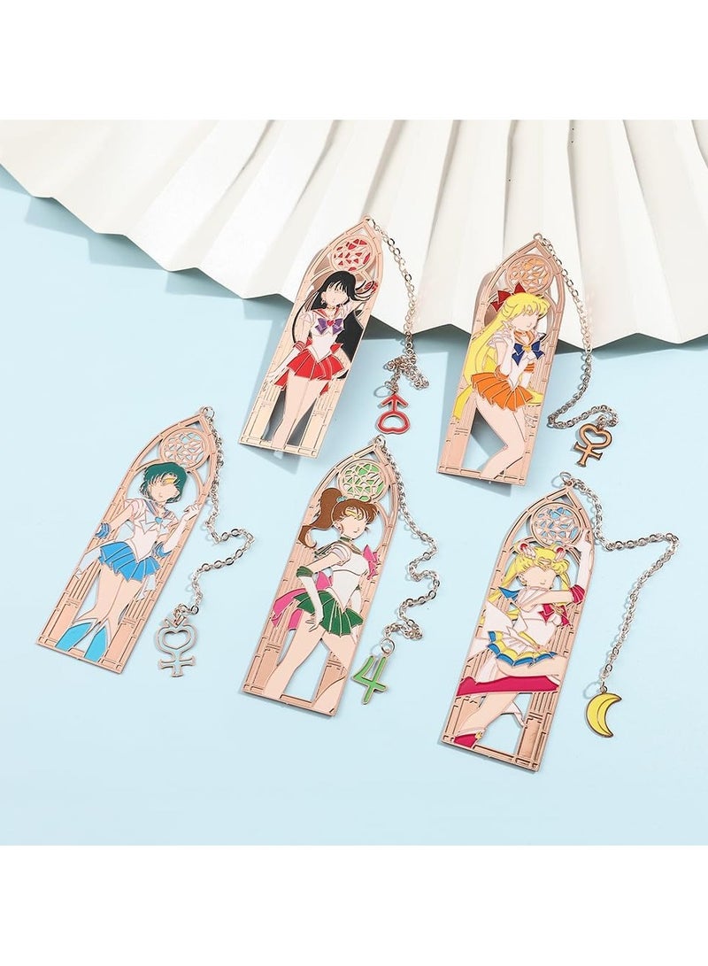 general 5PCS Anime Sailor Magic Wand Moon Bookmark, Cartoon Girl Creative Skeleton Bookmark, Magical Girl Page Marker Bookmark Set - Image 4