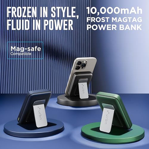 URBN 10000mAh Frost MagSafe Power Bank with Built-in Stand | 15W Magnetic Wireless Charging | 20W USB-C PD Fast Charging | Ultra Compact | Pass-Through Charging | MagTag Ring | (Blue) - Image 2