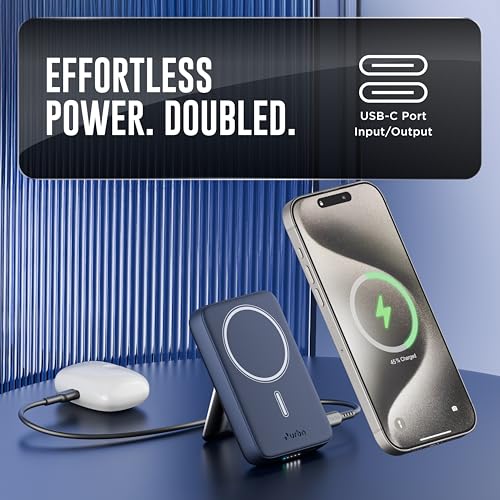 URBN 10000mAh Frost MagSafe Power Bank with Built-in Stand | 15W Magnetic Wireless Charging | 20W USB-C PD Fast Charging | Ultra Compact | Pass-Through Charging | MagTag Ring | (Blue) - Image 5