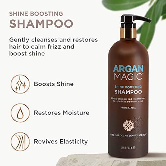 ARGAN MAGIC SHINE BOOSTING SHAMPOO - GENTLY CLEANSES AND RESTORES HAIR TO CALM FRIZZ AND BOOST SHINE | MADE IN USA, PARABEN FREE, CRUELTY FREE (32 OUNCE / 2 PACK) - Image 3