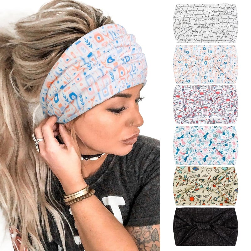 Tobeffect Headbands for Women Wide Knotted Head Bands for Womens Hair Bandana Turban Bandeau Hairbands Workout Yoga Sport Head Wraps Hair Accessories 6 Packs
