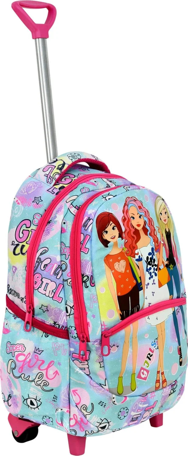 Çantaland 3-Piece School Set with Trolley, Girl Patterned Primary School Bag + Lunch Box + Pencil Case