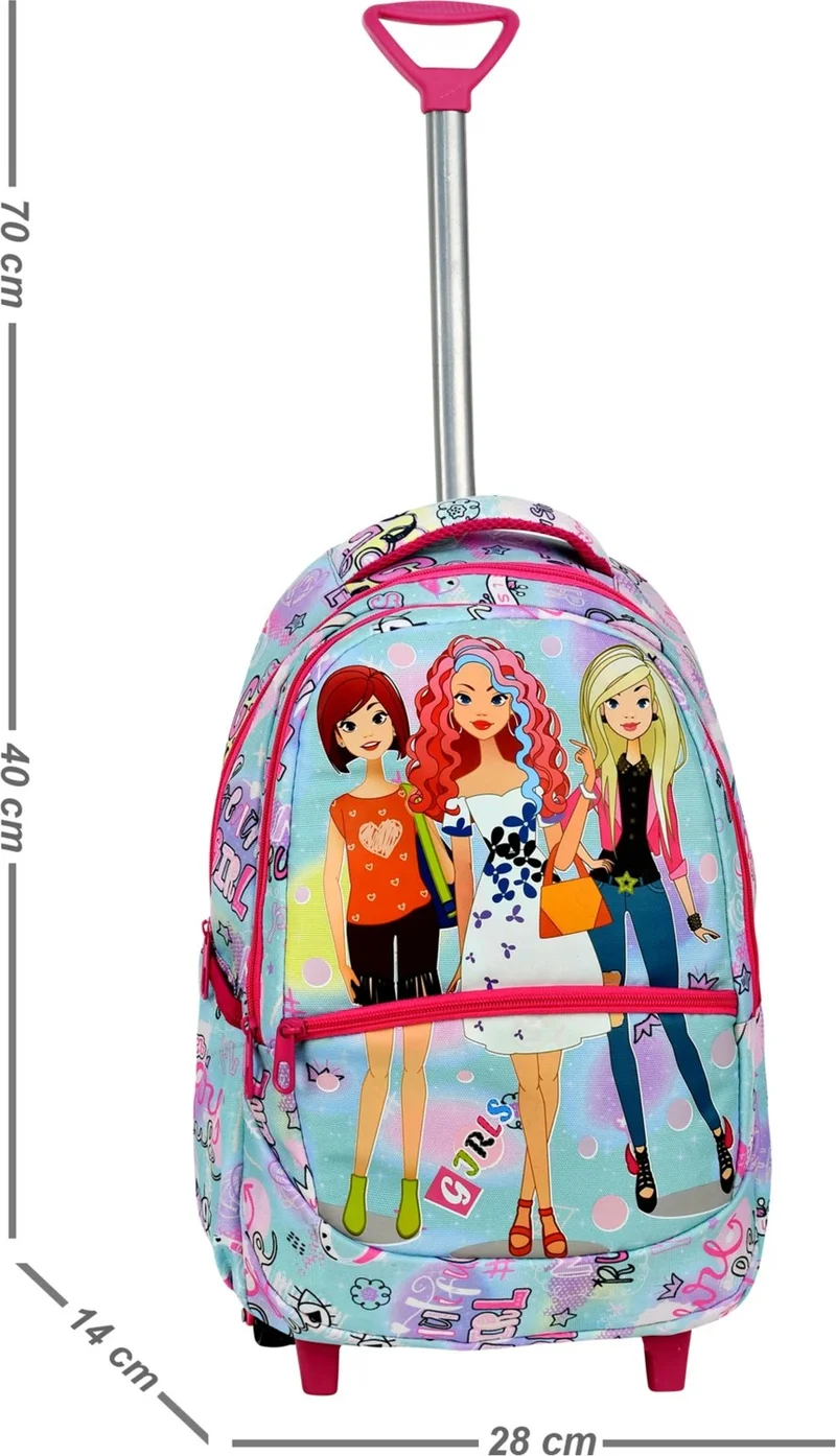 Çantaland 3-Piece School Set with Trolley, Girl Patterned Primary School Bag + Lunch Box + Pencil Case