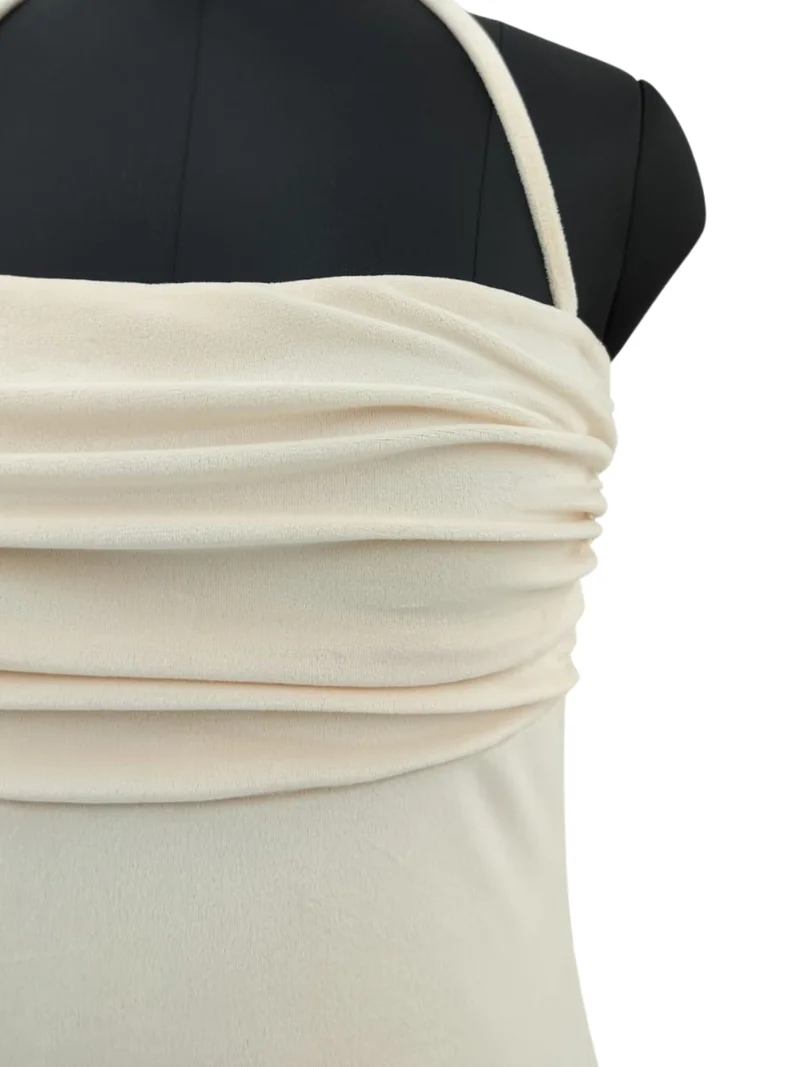 Outzidr  Cream Shoulder Strap Fitted Bubblehem Dress for Women | Best Price UAE